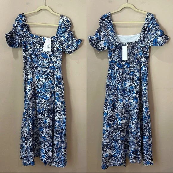 NWT Lilly Pulitzer Mylie Short Sleeve Linen Dress Low Tide Navy Pandarama Sz 4 - Picture 2 of 9